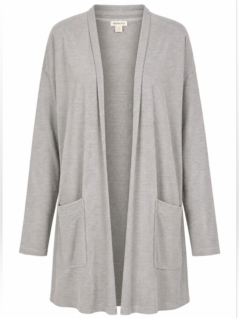 Bobeau One Size Gray Micro Stripe Open Front Long Cardigan Pockets Lightweight